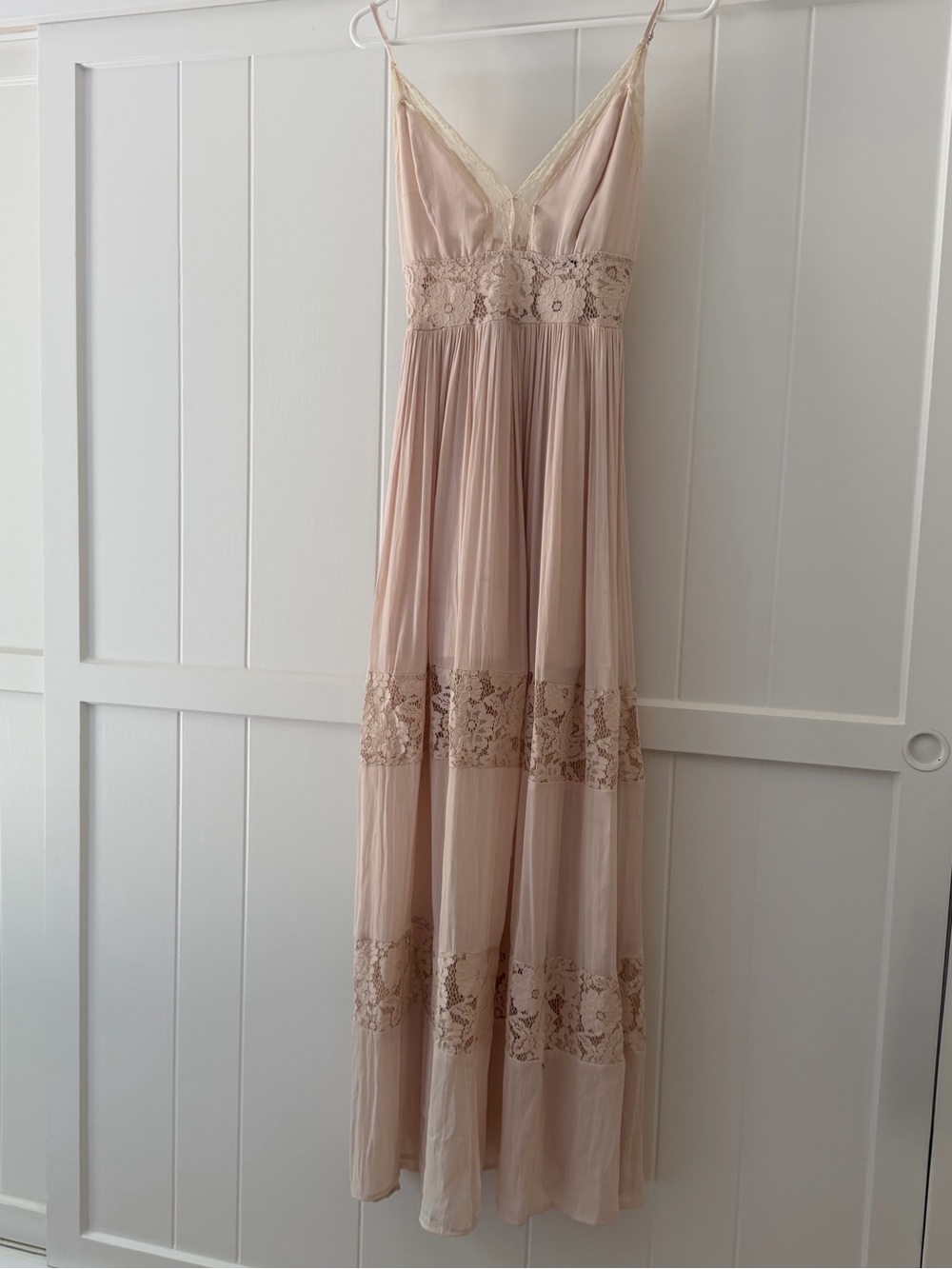 Delicate Lace-Trim Maxi Dress in Blush